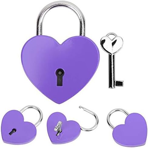 Zerodis Mini Lock, Small Metal Heart Shaped Padlock with Key for Jewelry Storage Box Diary Book 45x59mm(Purple) in Saudi Arabia