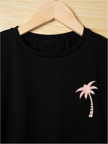 Boy's 2 Piece Outfits Letter and Tropical Graphic Print Short Sleeve Crewneck Tee and Shorts in Saudi Arabia