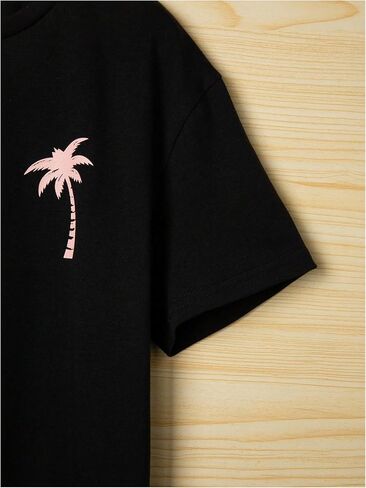 Boy's 2 Piece Outfits Letter and Tropical Graphic Print Short Sleeve Crewneck Tee and Shorts in Saudi Arabia