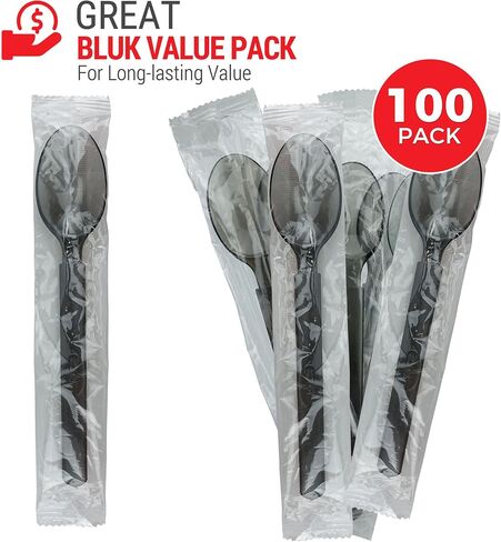 3X Heavy Duty Plastic Forks Individually Wrapped, Sturdy Like Silverware, 100 Pack Black Disposable Forks Bulk, Packaged To-Go Utensil Set, Perfect for Event Catering, Restaurant and Take Out. in Saudi Arabia