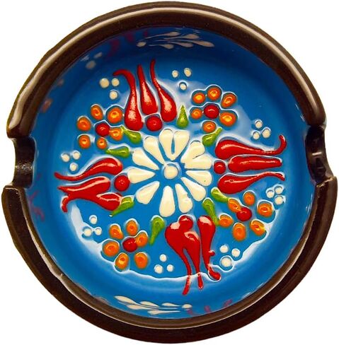 Ceramic ashtray handmade patterns and colors 6 color variations 1 piece fully hand patterns (Blue) in Saudi Arabia