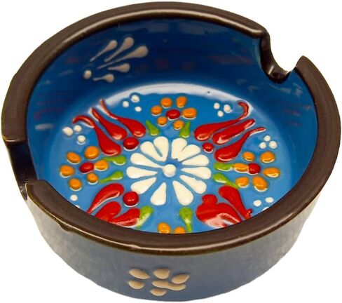 Ceramic ashtray handmade patterns and colors 6 color variations 1 piece fully hand patterns (Blue) in Saudi Arabia