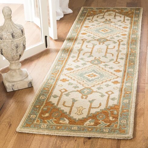 مجموعة التراث SAFAVIEH 2'3" x 6' أزرق فاتح / صدأ HG406A سجادة عداء من الصوف الفاخر الشرقي التقليدي المصنوع يدويًا in Saudi Arabia