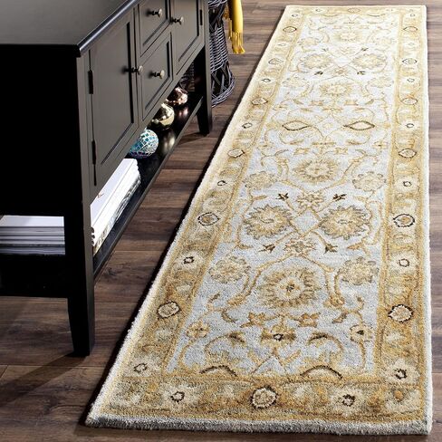 SAFAVIEH Antiquity Collection 2' x 3' Light Blue / Sage AT856B Handmade Traditional Oriental Premium Wool Accent Rug in Saudi Arabia