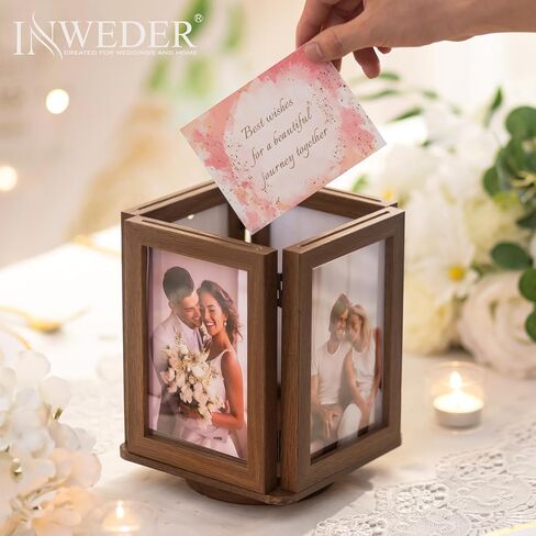 إطارات صور Inweder للصور مقاس 4 × 6: إطار صورة دوار خشبي - إطارات لحفلات الزفاف للأزواج الجدد 2024، بني in Kuwait