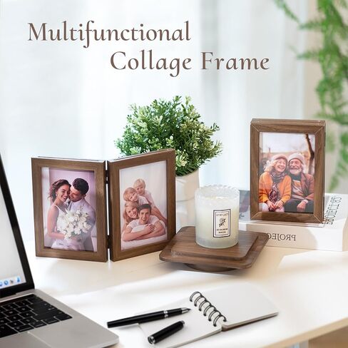 إطارات صور Inweder للصور مقاس 4 × 6: إطار صورة دوار خشبي - إطارات لحفلات الزفاف للأزواج الجدد 2024، بني in Kuwait