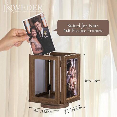 إطارات صور Inweder للصور مقاس 4 × 6: إطار صورة دوار خشبي - إطارات لحفلات الزفاف للأزواج الجدد 2024، بني in Kuwait