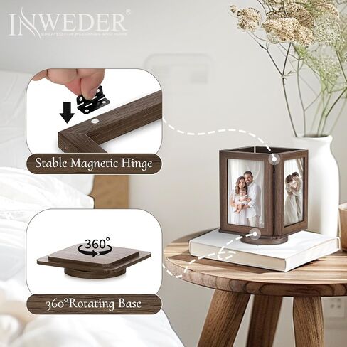 إطارات صور Inweder للصور مقاس 4 × 6: إطار صورة دوار خشبي - إطارات لحفلات الزفاف للأزواج الجدد 2024، بني in Kuwait