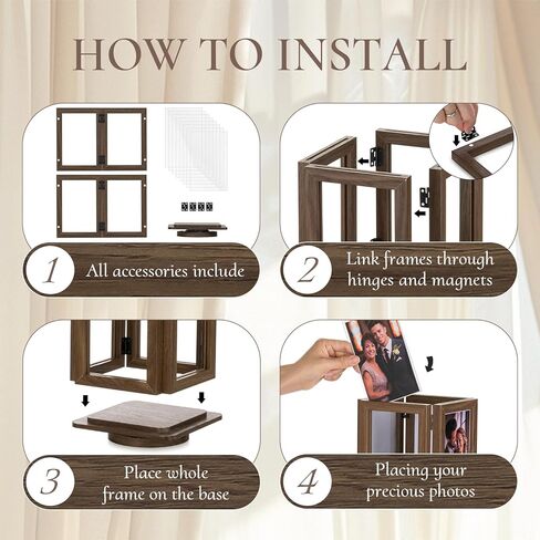 إطارات صور Inweder للصور مقاس 4 × 6: إطار صورة دوار خشبي - إطارات لحفلات الزفاف للأزواج الجدد 2024، بني in Kuwait