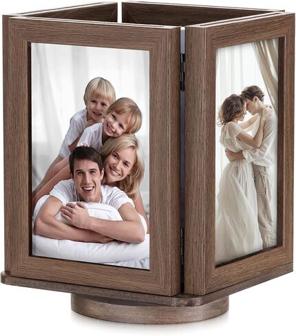 إطارات صور Inweder للصور مقاس 4 × 6: إطار صورة دوار خشبي - إطارات لحفلات الزفاف للأزواج الجدد 2024، بني in Kuwait