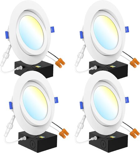 Sunco 4 Pack 4 Inch Gimbal LED Recessed Light Slim, 900LM High Brightness, 2700K/3000K/4000K/5000K/6000K Selectable, 8W, Angled Directional Canless Downlight with JBox - ETL & FCC in Kuwait