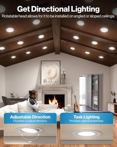 Sunco 4 Pack 4 Inch Gimbal LED Recessed Light Slim, 900LM High Brightness, 2700K/3000K/4000K/5000K/6000K Selectable, 8W, Angled Directional Canless Downlight with JBox - ETL & FCC in Kuwait