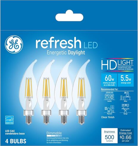 GE Refresh HD LED Light Bulbs, 60 Watt, Daylight, Decorative Bulbs, Clear, Small Base (2 Pack) in Saudi Arabia