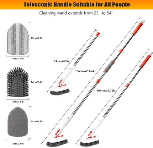 Shower Brush Scrubber with Long Handle, 54'' Extendable Floor Brush 3 in 1 bathroom scrubber with 2 microfiber Pads, 2 Sponge & 1 Stiff Bristles Brush,Cleaning Brush for Bathroom, Bathtub, Floor, Wall in Saudi Arabia