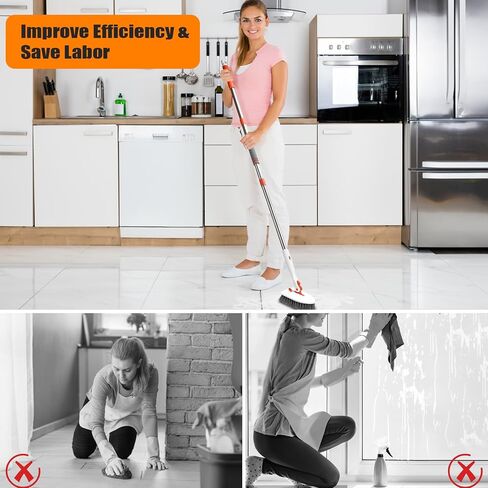 Shower Brush Scrubber with Long Handle, 54'' Extendable Floor Brush 3 in 1 bathroom scrubber with 2 microfiber Pads, 2 Sponge & 1 Stiff Bristles Brush,Cleaning Brush for Bathroom, Bathtub, Floor, Wall in Saudi Arabia