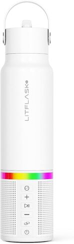 Smart Water Bottle with Premium Bluetooth Speaker, Portable Charger, LED Light, Hands-Free Mic, Insulated Stainless Steel, Straw Lid, BPA-Free, 20oz - Mix & Match Colorways in Saudi Arabia