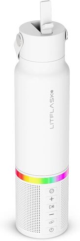 Smart Water Bottle with Premium Bluetooth Speaker, Portable Charger, LED Light, Hands-Free Mic, Insulated Stainless Steel, Straw Lid, BPA-Free, 20oz - Mix & Match Colorways in Saudi Arabia