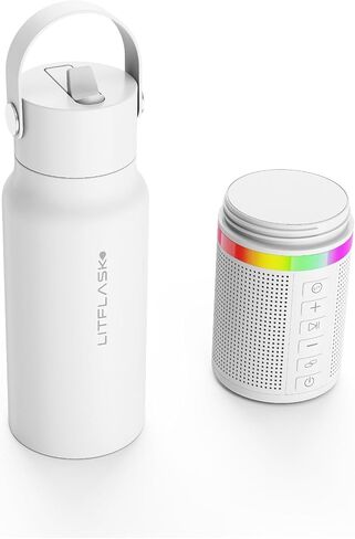 Smart Water Bottle with Premium Bluetooth Speaker, Portable Charger, LED Light, Hands-Free Mic, Insulated Stainless Steel, Straw Lid, BPA-Free, 20oz - Mix & Match Colorways in Saudi Arabia