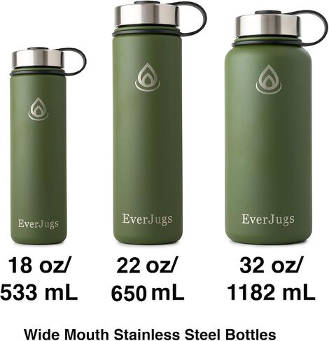 Water Bottle - 22 Oz, Wide Mouth, Premium Stainless Steel Lid/Bottle, Double Walled Vacuum Insulated, Thermo Mug, Metal Flask, Leak Proof, Eco-Friendly in Saudi Arabia