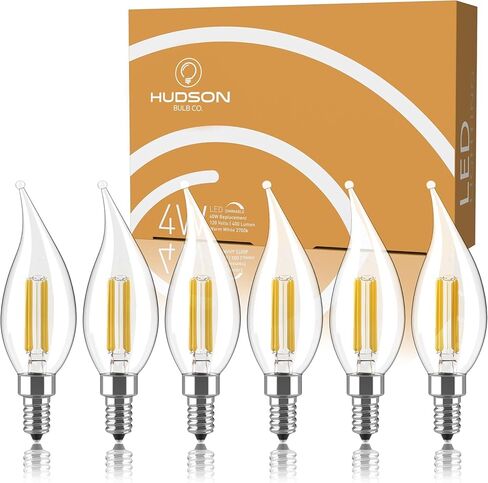 مجموعة مصابيح الشمعدانات LED E12 القابلة للتعتيم - 4 وات، ما يعادل 40 وات - مصباح شمعة دافئ على الطراز العتيق 2700 ك للثريا، مروحة السقف، الشمعدان، مصباح المكتب أو أضواء الشرفة، قمة الطوربيد (حزمة من 6) in Kuwait