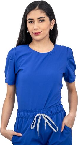 Scrubs - Women Antifluid Scrub Set with Round Neck Top and Stretch Jogger Pants, Cargo Pockets in Saudi Arabia