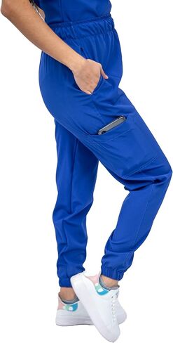 Scrubs - Women Antifluid Scrub Set with Round Neck Top and Stretch Jogger Pants, Cargo Pockets in Saudi Arabia