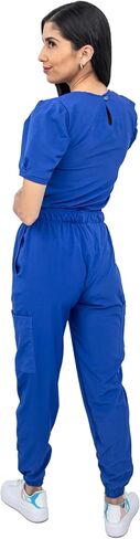Scrubs - Women Antifluid Scrub Set with Round Neck Top and Stretch Jogger Pants, Cargo Pockets in Saudi Arabia