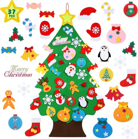 DIY Felt Christmas Tree - 3.6 FT felt Christmas Tree for kids with 37 Pieces of Ornament Decor, DIY Xmas Gifts for Kids, Wall Hanging Christmas Tree Decorations in Kuwait