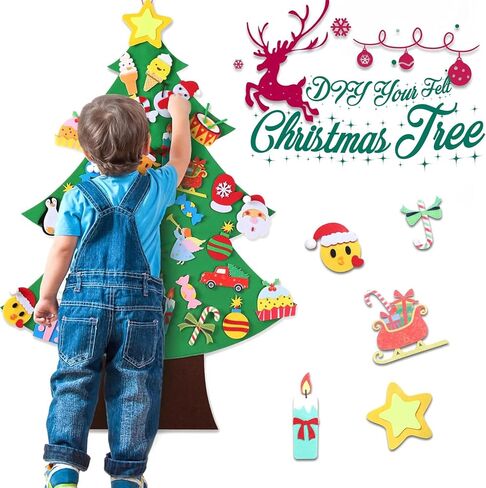 DIY Felt Christmas Tree - 3.6 FT felt Christmas Tree for kids with 37 Pieces of Ornament Decor, DIY Xmas Gifts for Kids, Wall Hanging Christmas Tree Decorations in Kuwait
