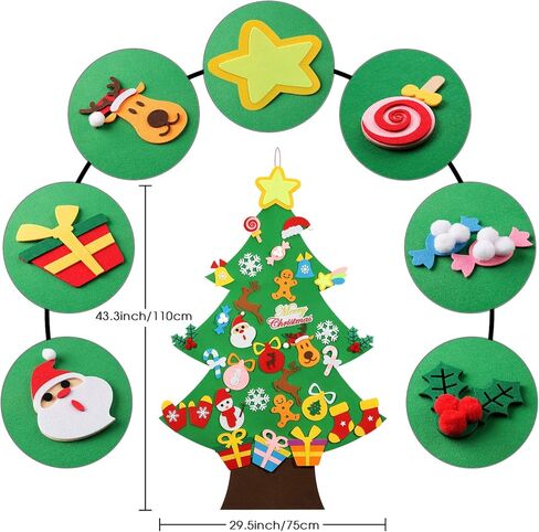 DIY Felt Christmas Tree - 3.6 FT felt Christmas Tree for kids with 37 Pieces of Ornament Decor, DIY Xmas Gifts for Kids, Wall Hanging Christmas Tree Decorations in Kuwait