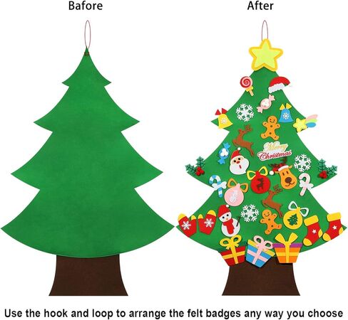 DIY Felt Christmas Tree - 3.6 FT felt Christmas Tree for kids with 37 Pieces of Ornament Decor, DIY Xmas Gifts for Kids, Wall Hanging Christmas Tree Decorations in Kuwait