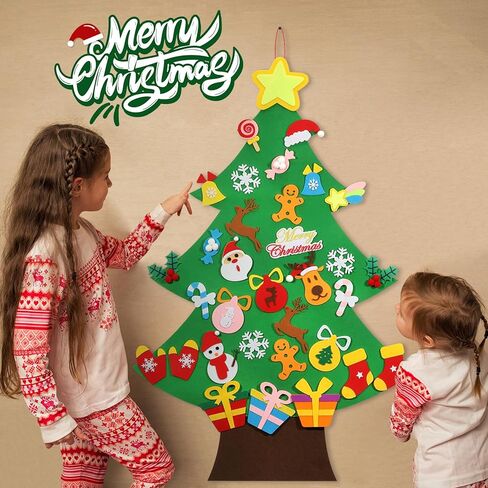 DIY Felt Christmas Tree - 3.6 FT felt Christmas Tree for kids with 37 Pieces of Ornament Decor, DIY Xmas Gifts for Kids, Wall Hanging Christmas Tree Decorations in Kuwait