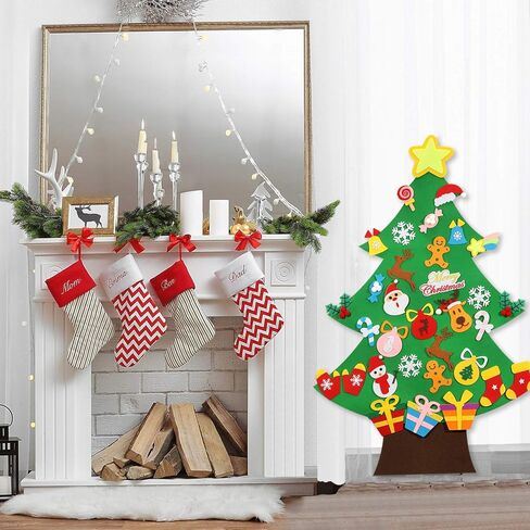 DIY Felt Christmas Tree - 3.6 FT felt Christmas Tree for kids with 37 Pieces of Ornament Decor, DIY Xmas Gifts for Kids, Wall Hanging Christmas Tree Decorations in Kuwait