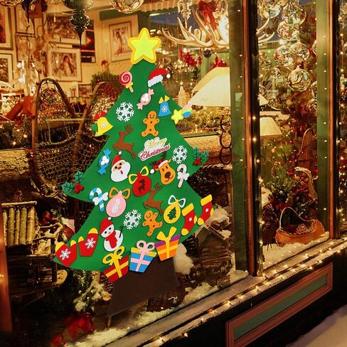 DIY Felt Christmas Tree - 3.6 FT felt Christmas Tree for kids with 37 Pieces of Ornament Decor, DIY Xmas Gifts for Kids, Wall Hanging Christmas Tree Decorations in Kuwait