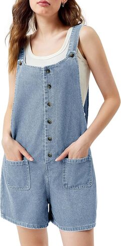 PLNOTME Women's Summer Denim Overall Shorts Button Up Front Sleeveless Jean Overalls Romper with Pockets in Saudi Arabia