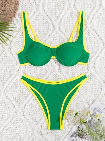 WDIRARA Women's Color Block Underwire Bikini Set 2 Piece Swimsuits High Cut Backless Bathing Suits in Saudi Arabia