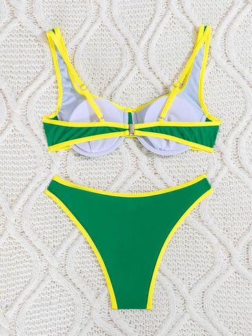 WDIRARA Women's Color Block Underwire Bikini Set 2 Piece Swimsuits High Cut Backless Bathing Suits in Saudi Arabia
