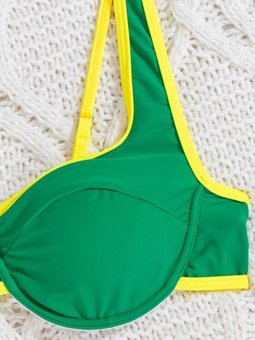 WDIRARA Women's Color Block Underwire Bikini Set 2 Piece Swimsuits High Cut Backless Bathing Suits in Saudi Arabia