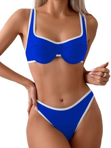 WDIRARA Women's Color Block Underwire Bikini Set 2 Piece Swimsuits High Cut Backless Bathing Suits in Saudi Arabia