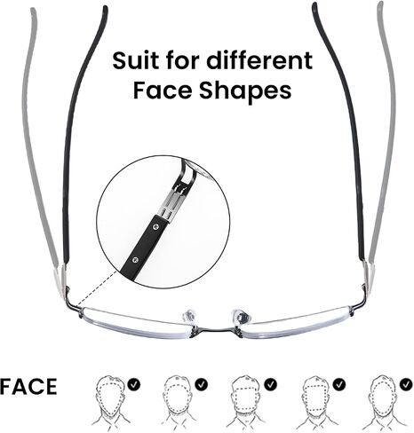 Stylish Mens Reading Glasses Blue Light Blocking Half Frame Business Readers Metal Reading Glasses for Men in Saudi Arabia
