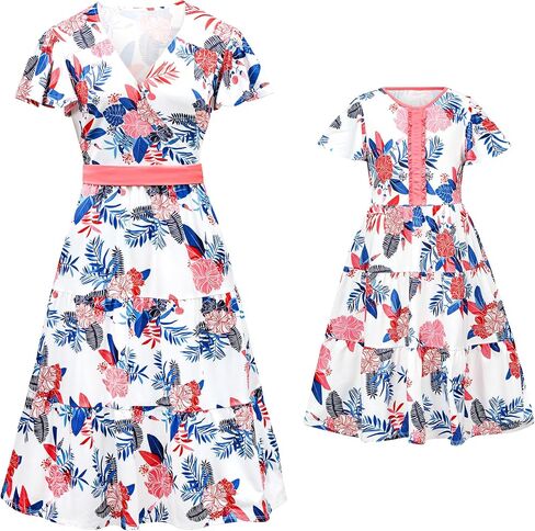V.&GRIN Mommy and Me Summer Dresses, Mother Daughter Midi Cute Floral Family Matching Outfits for Women & Tween Girls in Saudi Arabia