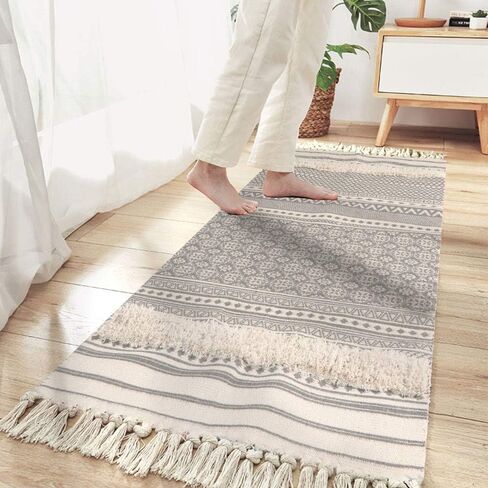Seavish Accent Cotton Area Rug,2X3 Boho Bath Rug Aesthetic Hand Woven Farmhouse Throw Rug Shag Tufted Tassel Small Rug for Living Room Bedroom Bathroom Kitchen Dorm in Saudi Arabia