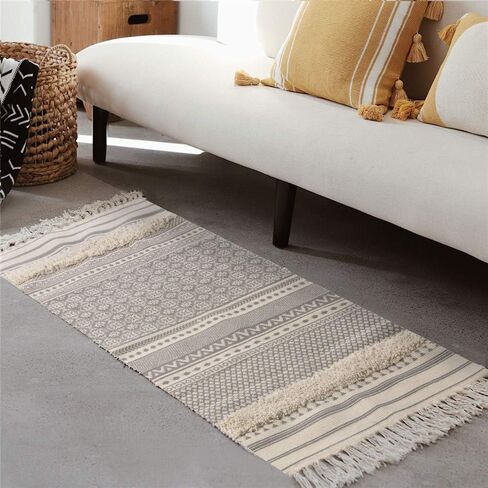 Seavish Accent Cotton Area Rug,2X3 Boho Bath Rug Aesthetic Hand Woven Farmhouse Throw Rug Shag Tufted Tassel Small Rug for Living Room Bedroom Bathroom Kitchen Dorm in Saudi Arabia