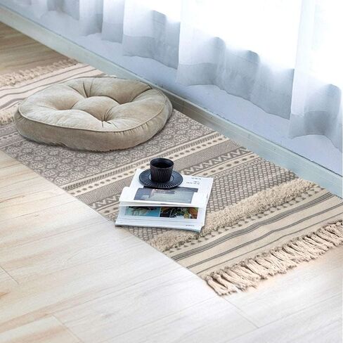 Seavish Accent Cotton Area Rug,2X3 Boho Bath Rug Aesthetic Hand Woven Farmhouse Throw Rug Shag Tufted Tassel Small Rug for Living Room Bedroom Bathroom Kitchen Dorm in Saudi Arabia