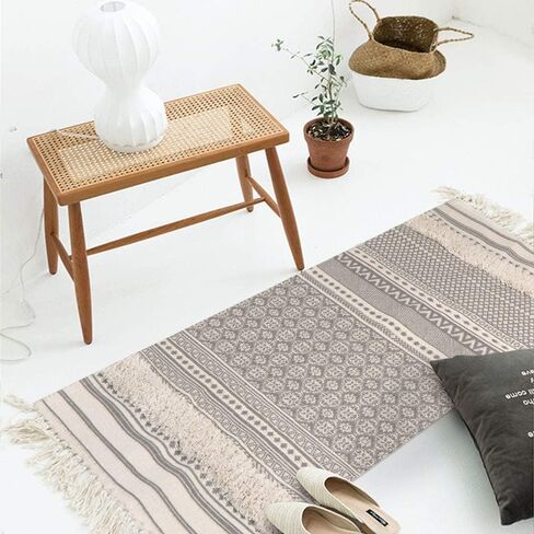 Seavish Accent Cotton Area Rug,2X3 Boho Bath Rug Aesthetic Hand Woven Farmhouse Throw Rug Shag Tufted Tassel Small Rug for Living Room Bedroom Bathroom Kitchen Dorm in Saudi Arabia