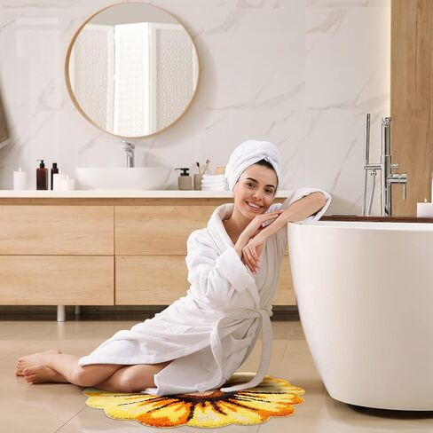 Cute Sunflower Bath Mat for Bathroom, Hot Pink Flower Bathroom Rug Non Slip Pink Flower Decor Rug Absorbent Shower Rug Plush Floor Bahtub Mats Sunflower Rugs for Bedroom, Living Room (27.6 Inch) in Saudi Arabia