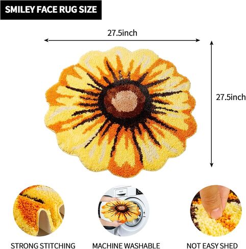 Cute Sunflower Bath Mat for Bathroom, Hot Pink Flower Bathroom Rug Non Slip Pink Flower Decor Rug Absorbent Shower Rug Plush Floor Bahtub Mats Sunflower Rugs for Bedroom, Living Room (27.6 Inch) in Saudi Arabia
