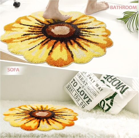 Cute Sunflower Bath Mat for Bathroom, Hot Pink Flower Bathroom Rug Non Slip Pink Flower Decor Rug Absorbent Shower Rug Plush Floor Bahtub Mats Sunflower Rugs for Bedroom, Living Room (27.6 Inch) in Saudi Arabia