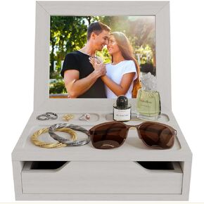 Wooden Photo Frame Box 5x7 - Meaningful Gifts for Boyfriend - Unique Gifts for Dad, Son, Father, or Men - Storage for Watches, Sunglasses, Cellphone Accessories (Rustic)