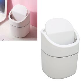 Trash Can Desk Bin with Lid, 2l Capacity Desktop Garbage Can Button Flip Cover Reduce Odor Trash Debris Collector Can for Room Kitchen Bedroom Bathroom Office White